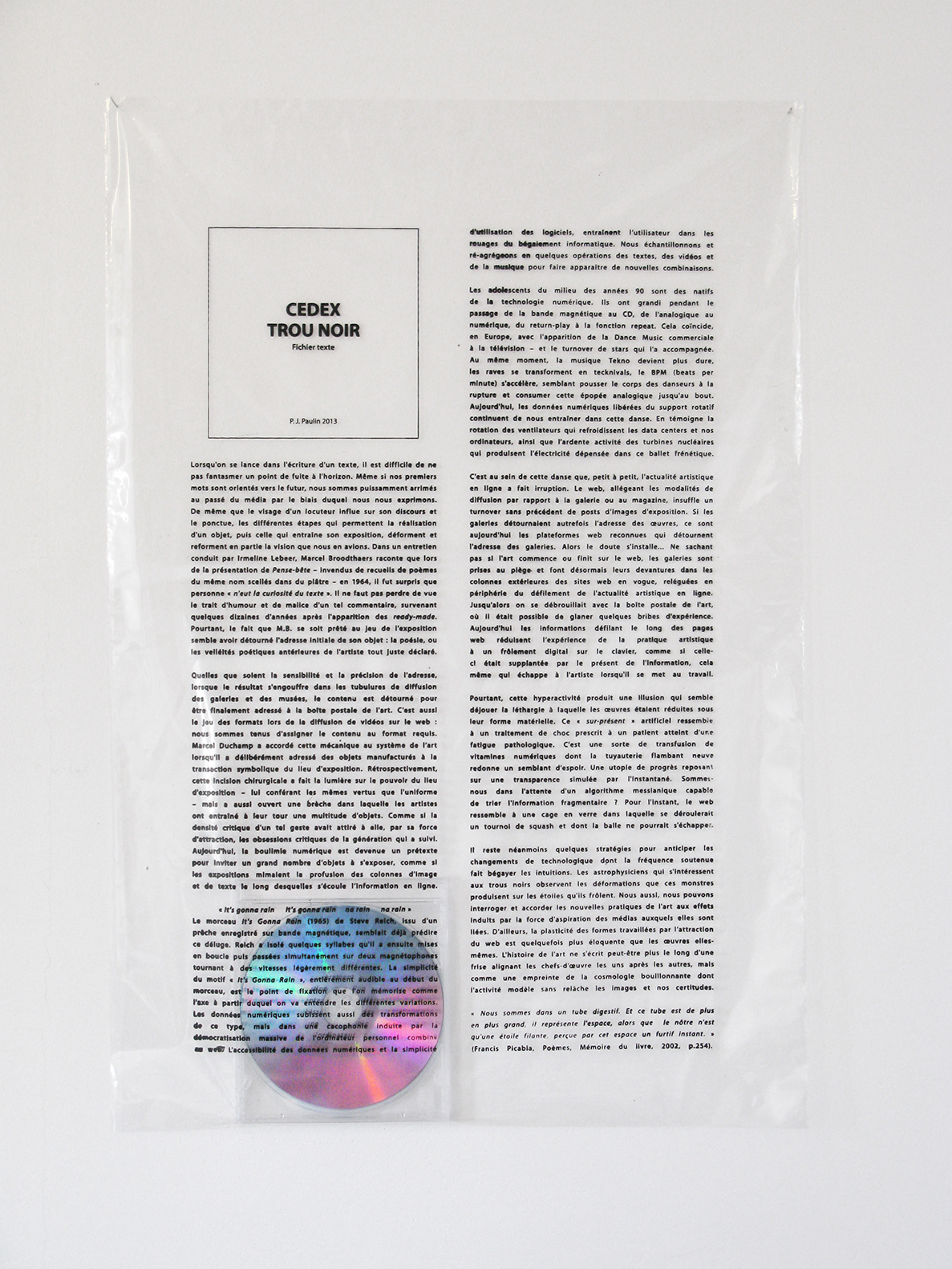 , 2013, Silkscreen plastic and compact disc, 60 x 40 cm, Edition of 3  + 1 AP